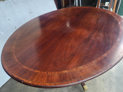 Antique repro large oval tilt top pedestal dining table seat 6