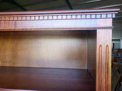 Antique repro mahogany large open bookcase adjustable shelves