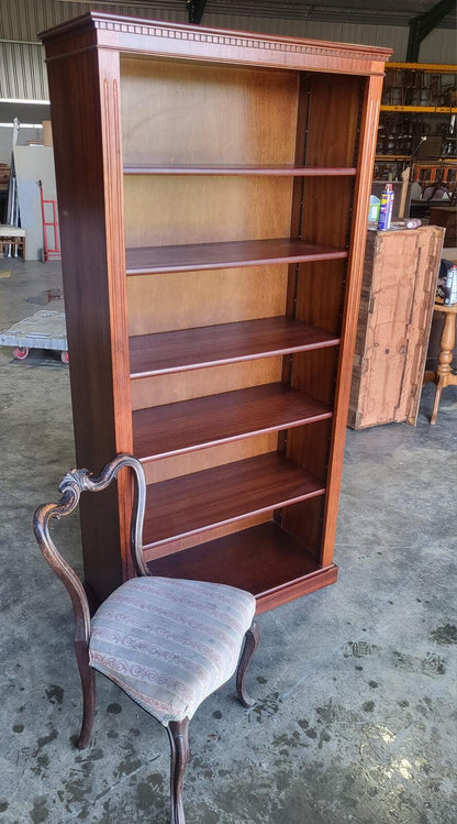 Antique repro mahogany large open bookcase adjustable shelves