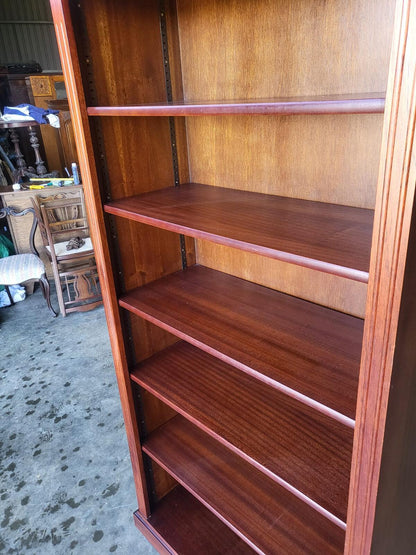 Antique repro mahogany large open bookcase adjustable shelves