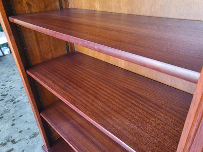 Antique repro mahogany large open bookcase adjustable shelves