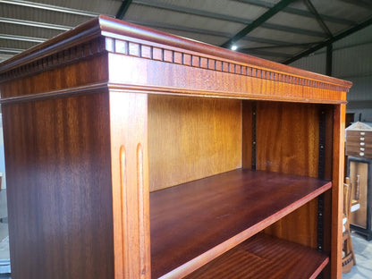 Antique repro mahogany large open bookcase adjustable shelves