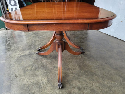 Antique repro mahogany twin pedestal extending dining table seat to 10