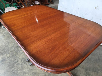 Antique repro mahogany twin pedestal extending dining table seat to 10