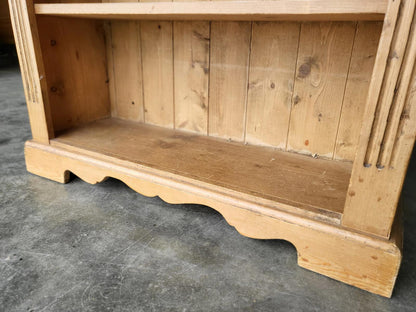 Antique repro pine open slim bookcase cornice plinth