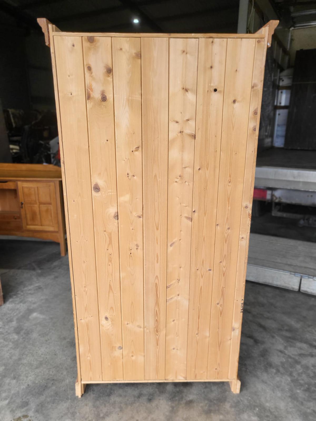 Antique repro pine open slim bookcase cornice plinth