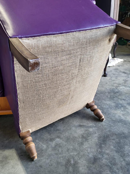 Antique repro leather 2 seat sofa 2 x armchairs wood legs