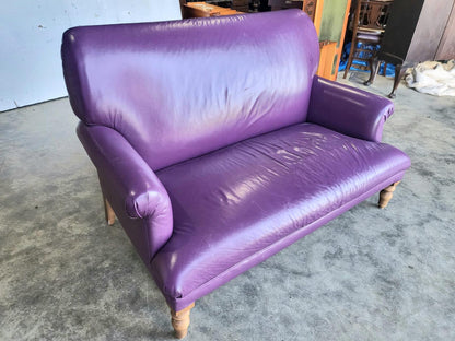 Antique repro leather 2 seat sofa 2 x armchairs wood legs