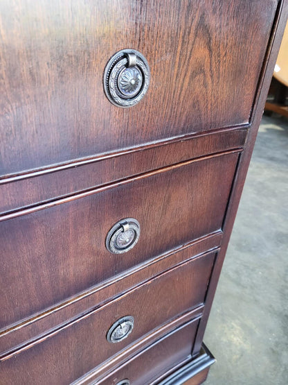 Antique repro serpentine small chest of drawers bracket feet