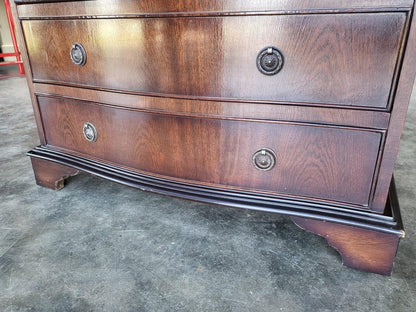 Antique repro serpentine small chest of drawers bracket feet