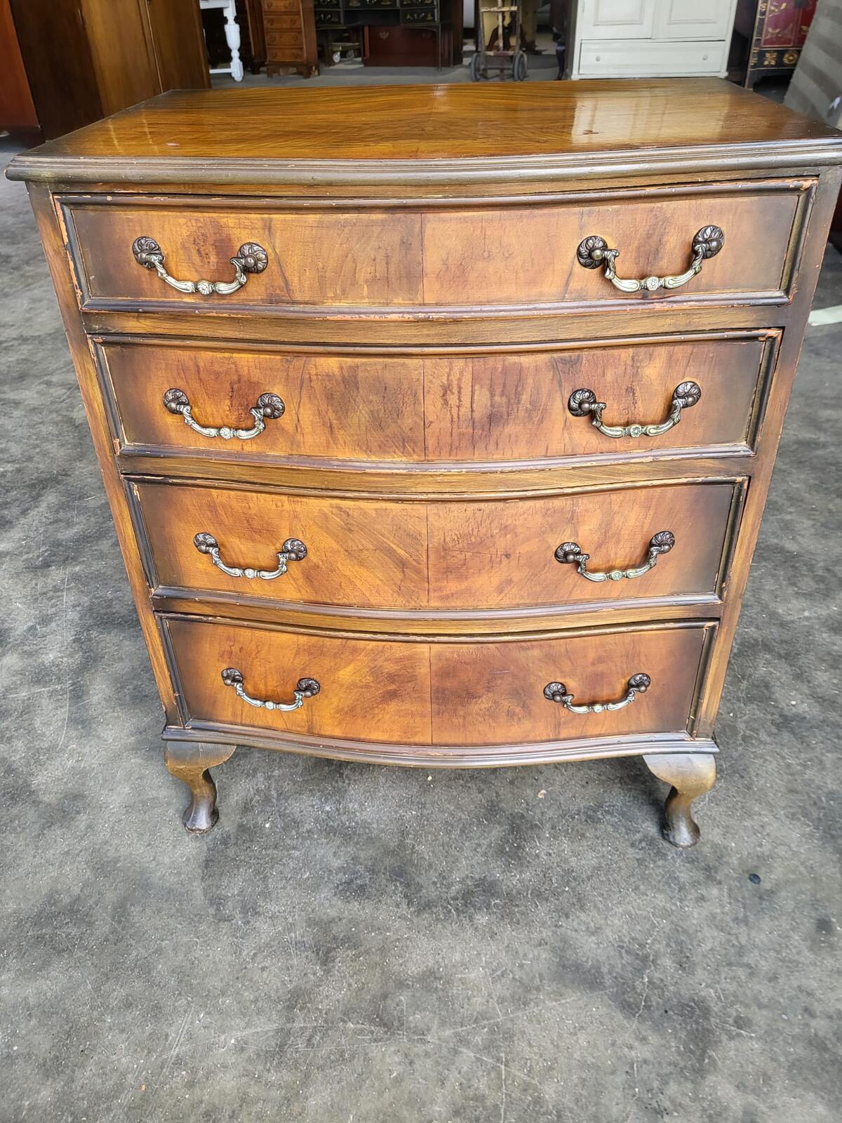 Antique repro serpentine small chest of drawers cabriole legs