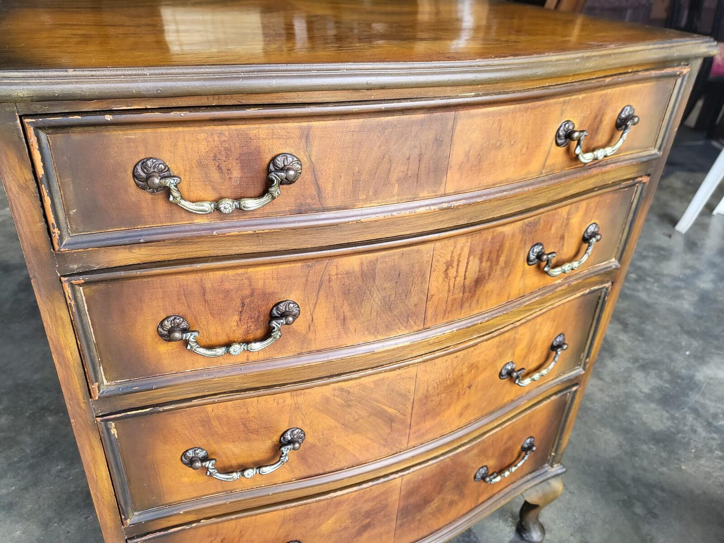 Antique repro serpentine small chest of drawers cabriole legs