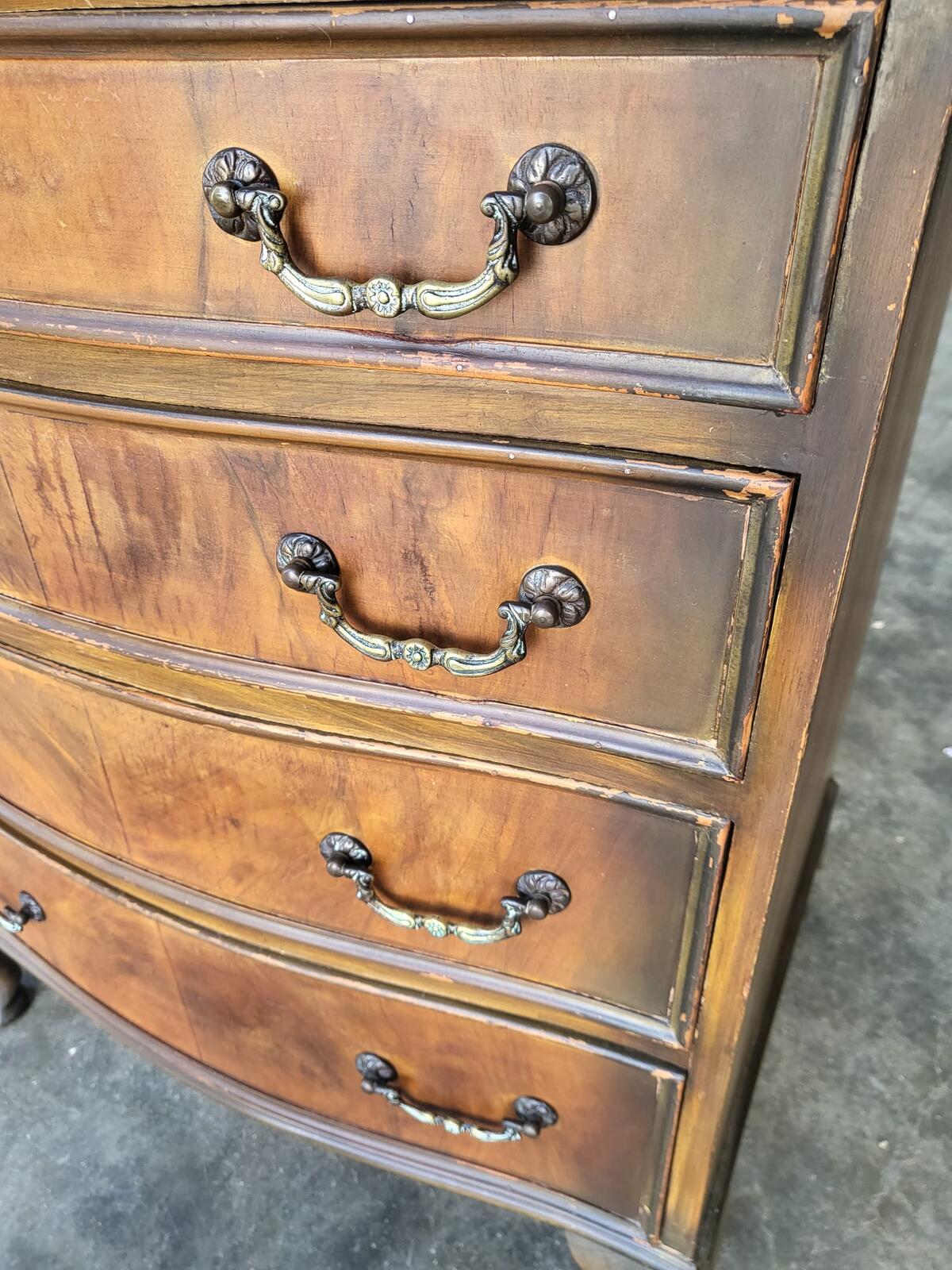 Antique repro serpentine small chest of drawers cabriole legs
