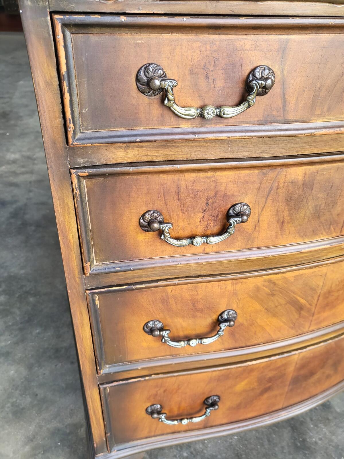 Antique repro serpentine small chest of drawers cabriole legs
