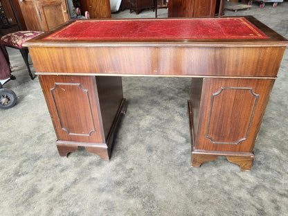 Antique repro shabby small twin pedestal desk leather top