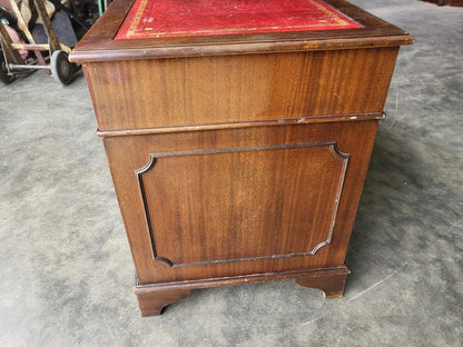 Antique repro shabby small twin pedestal desk leather top