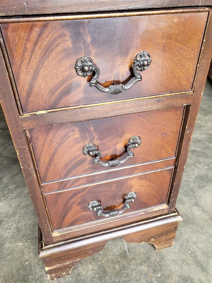 Antique repro shabby small twin pedestal desk leather top