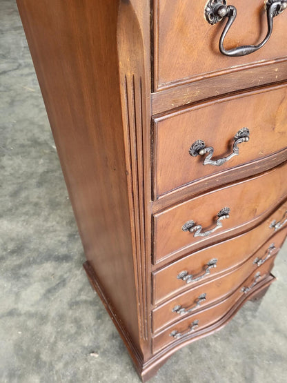 Antique repro small tall slim serpentine chest of 6 drawers