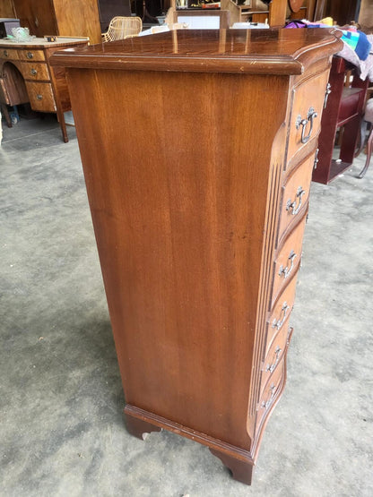 Antique repro small tall slim serpentine chest of 6 drawers
