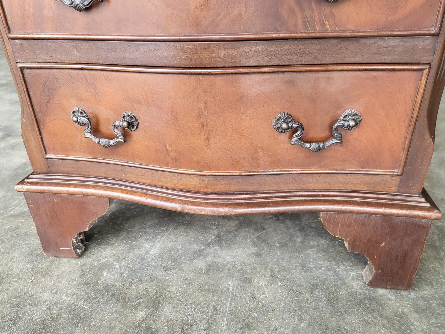 Antique repro small tall slim serpentine chest of 6 drawers