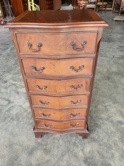 Antique repro small tall slim serpentine chest of 6 drawers