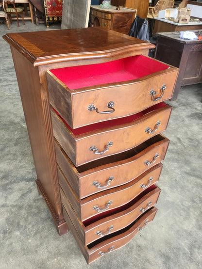 Antique repro small tall slim serpentine chest of 6 drawers