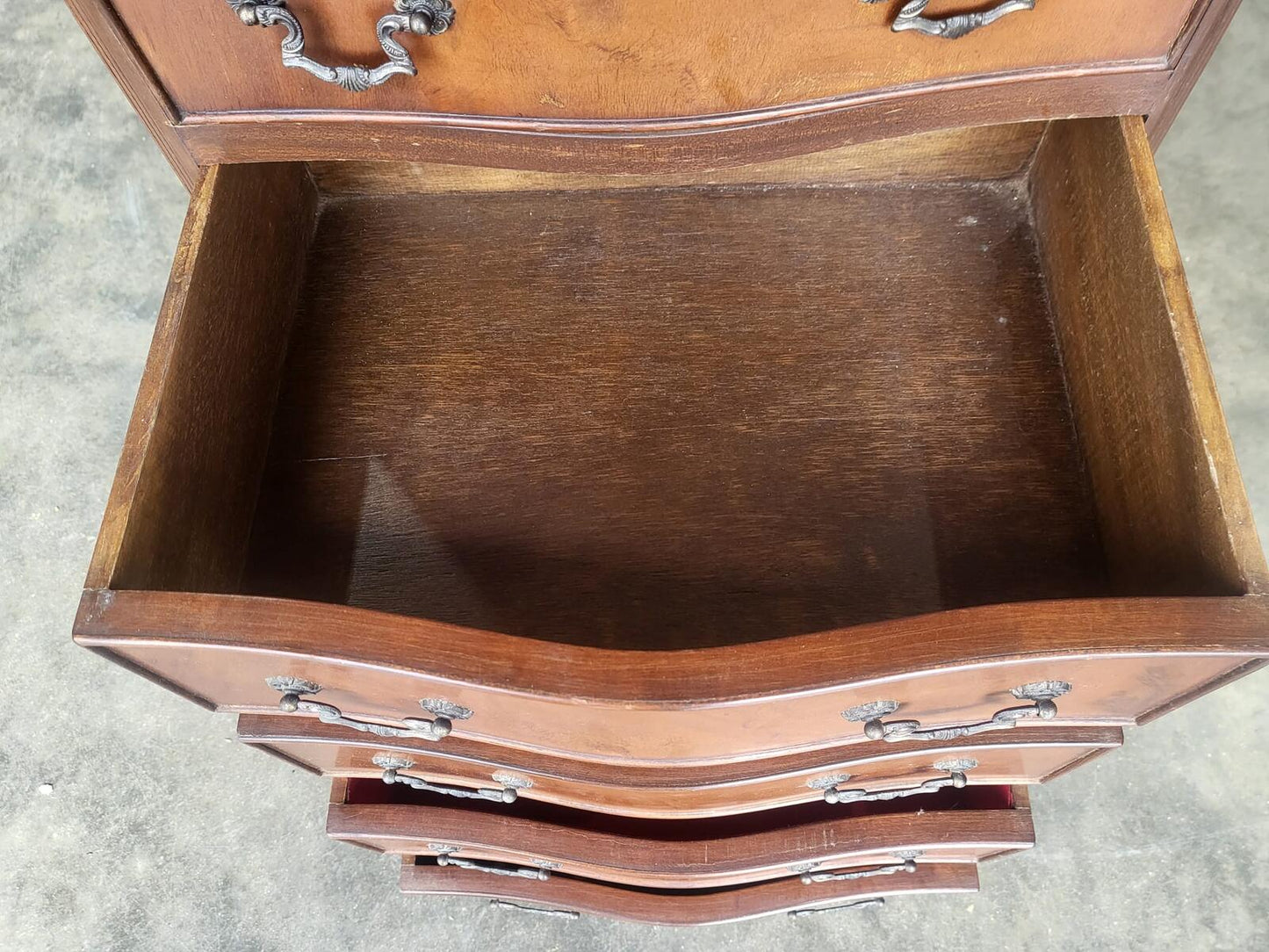 Antique repro small tall slim serpentine chest of 6 drawers