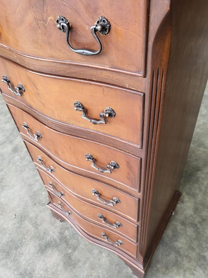 Antique repro small tall slim serpentine chest of 6 drawers