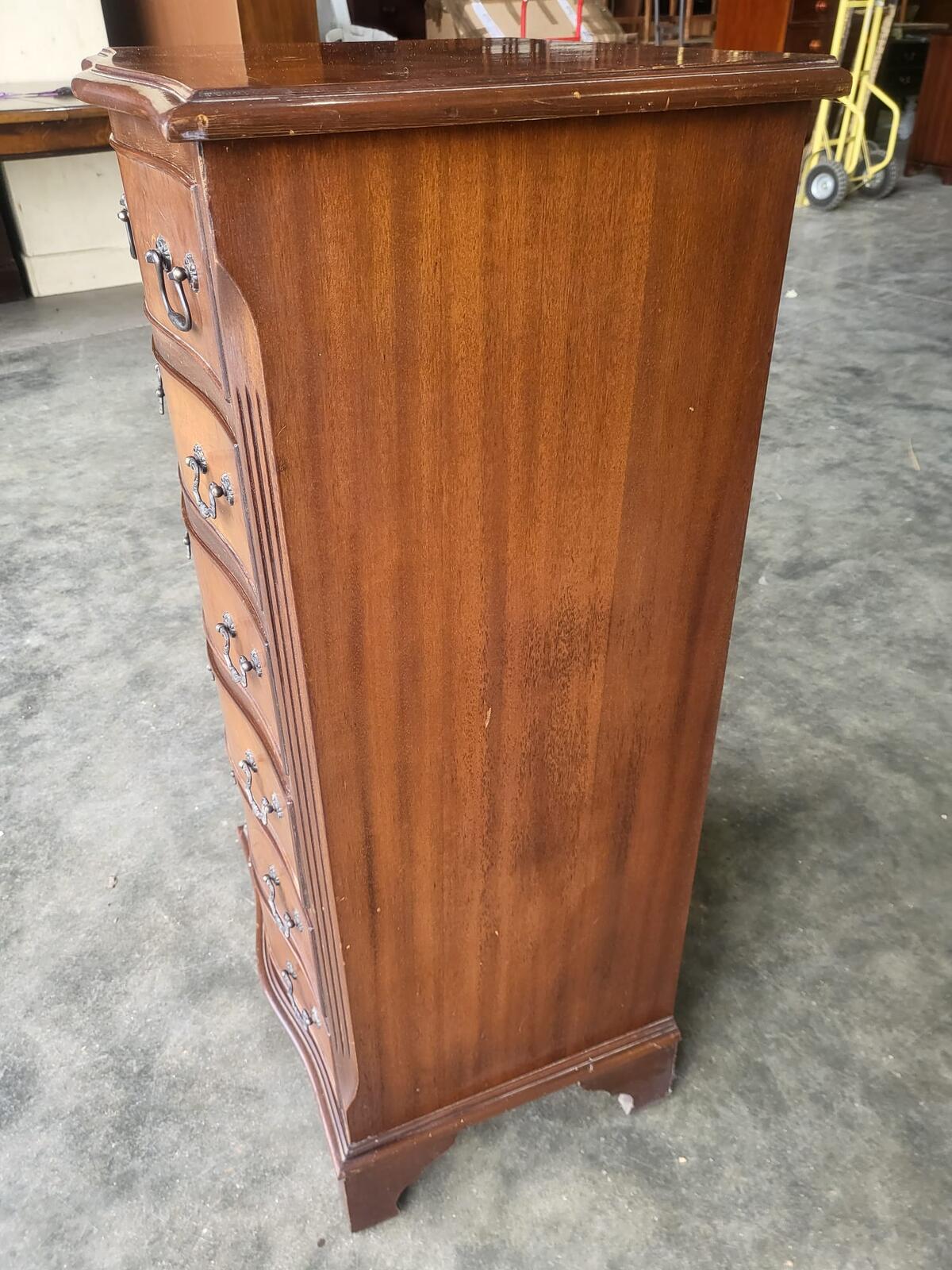 Antique repro small tall slim serpentine chest of 6 drawers