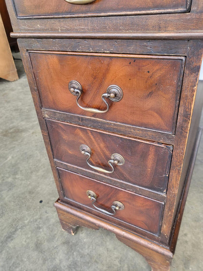 Antique repro small twin pedestal desk leather top 8 drawers
