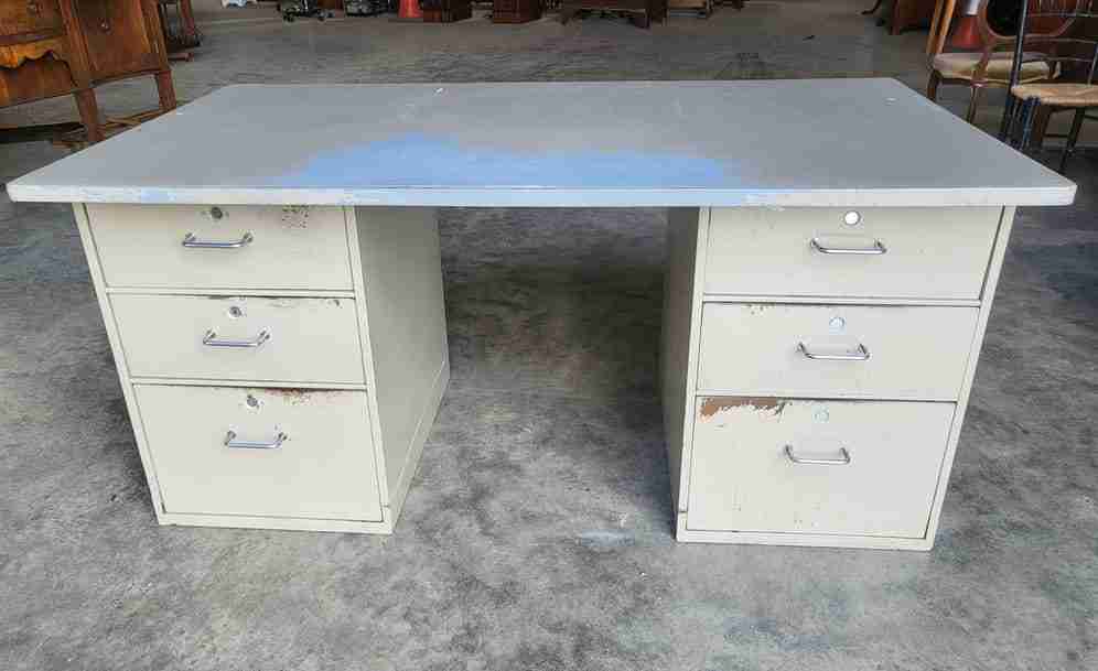 Vintage retro industrial metal pedestal desk 6 drawers partners office home