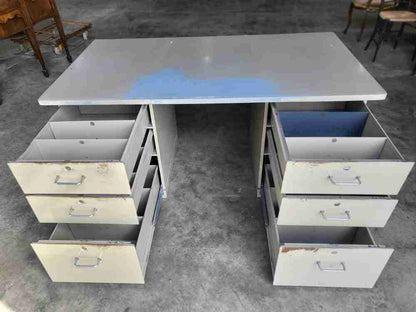 Vintage retro industrial metal pedestal desk 6 drawers partners office home