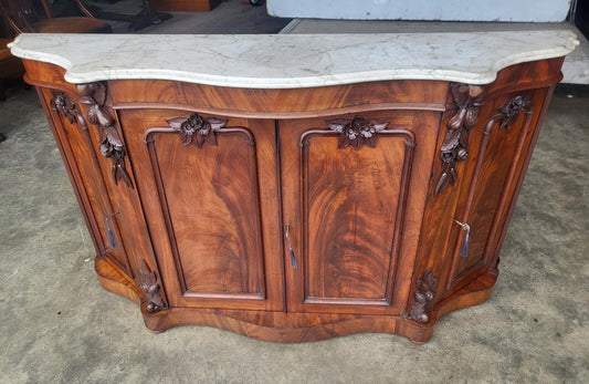 Antique serpentine marble top 4 door sideboard chiffonier