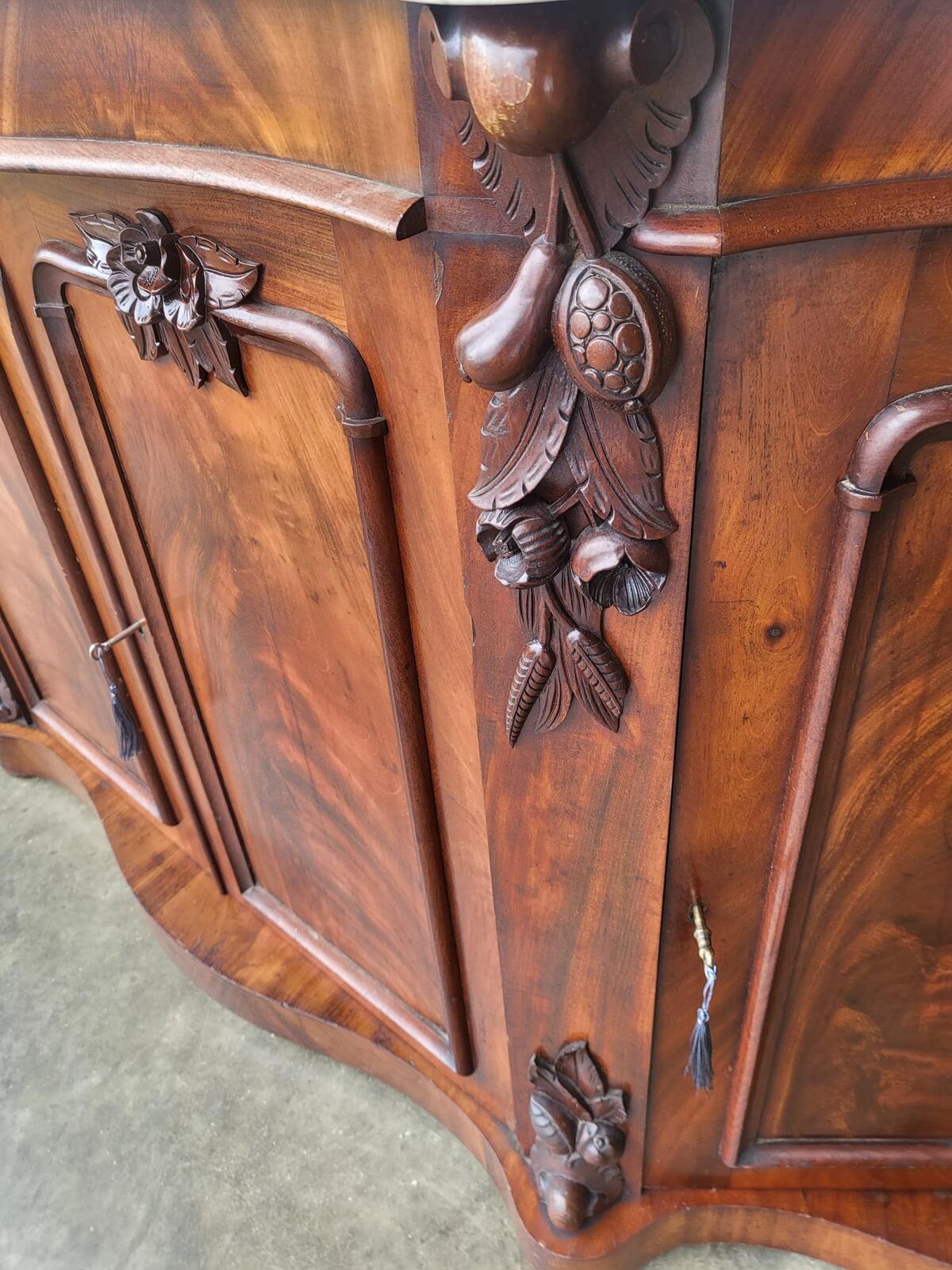 Antique serpentine marble top 4 door sideboard chiffonier