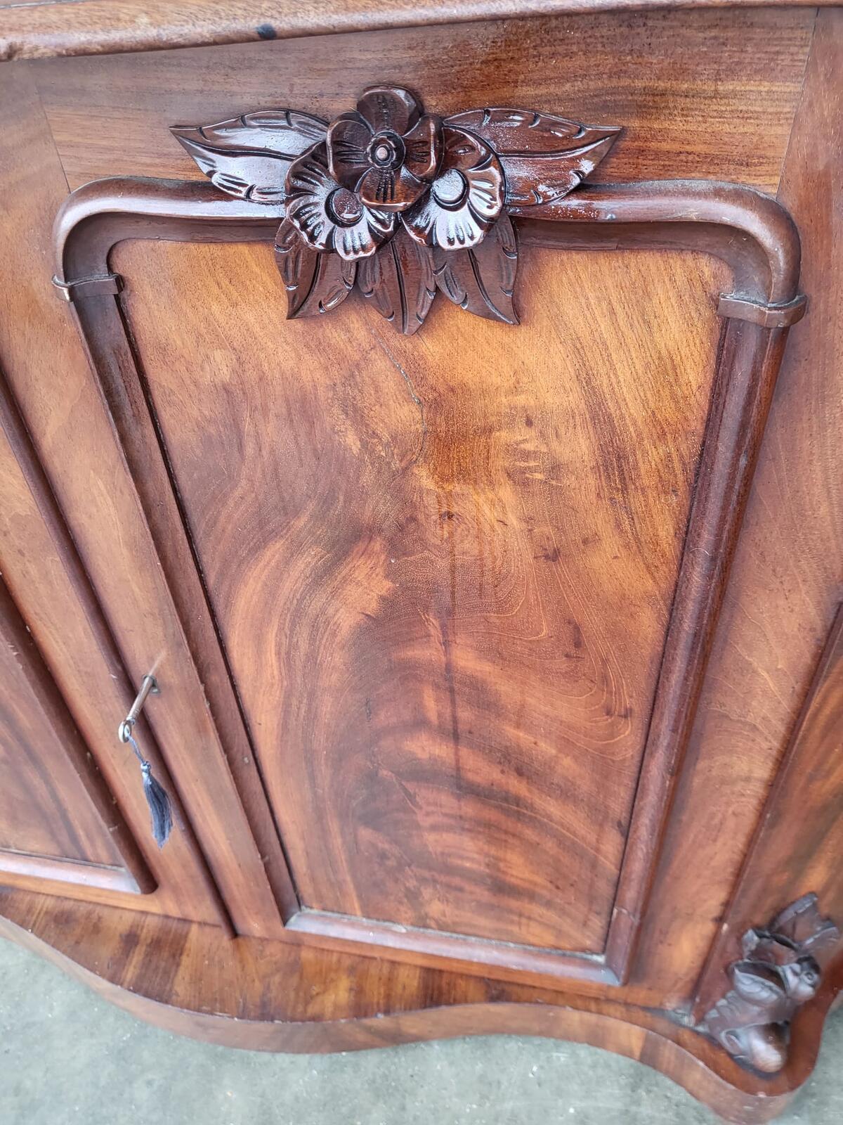Antique serpentine marble top 4 door sideboard chiffonier