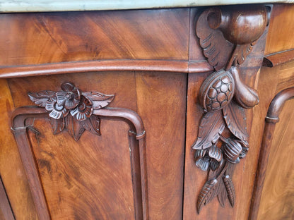 Antique serpentine marble top 4 door sideboard chiffonier