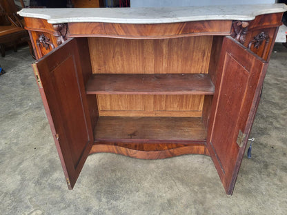 Antique serpentine marble top 4 door sideboard chiffonier