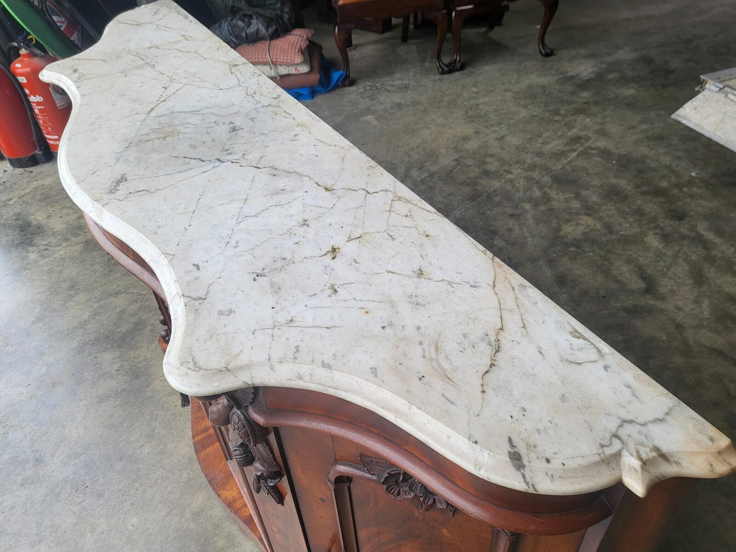 Antique serpentine marble top 4 door sideboard chiffonier