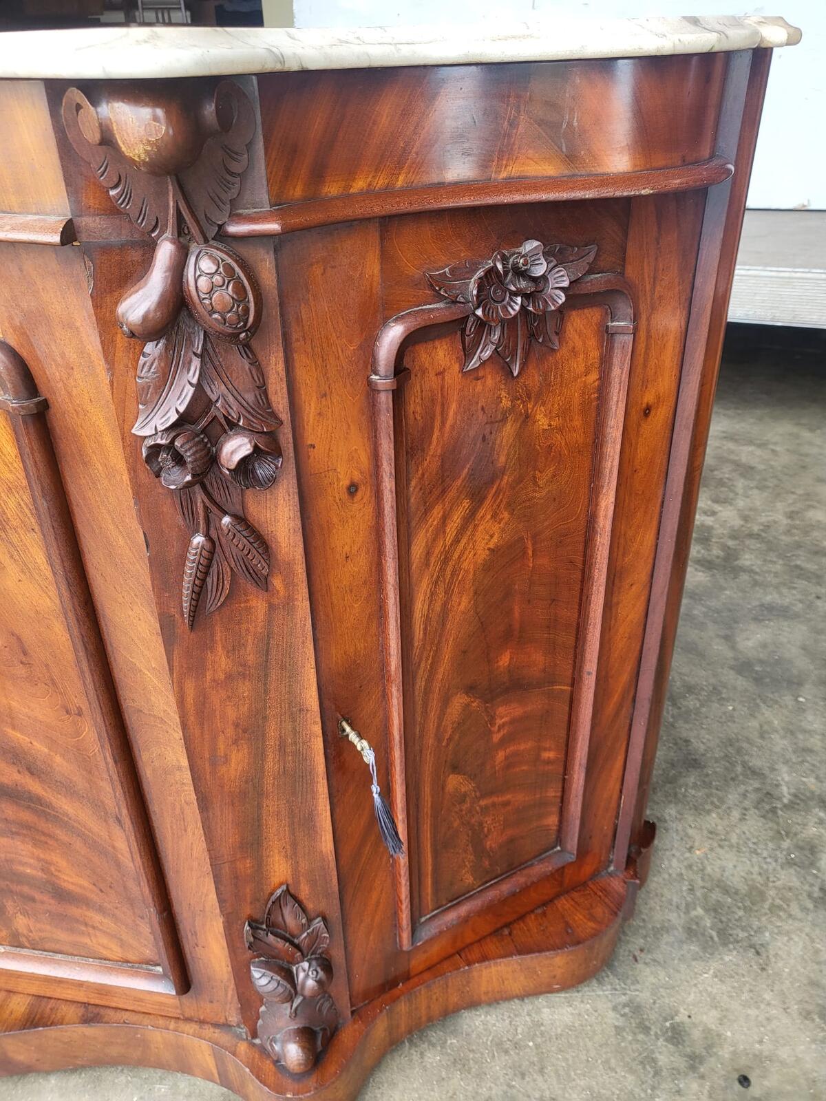 Antique serpentine marble top 4 door sideboard chiffonier