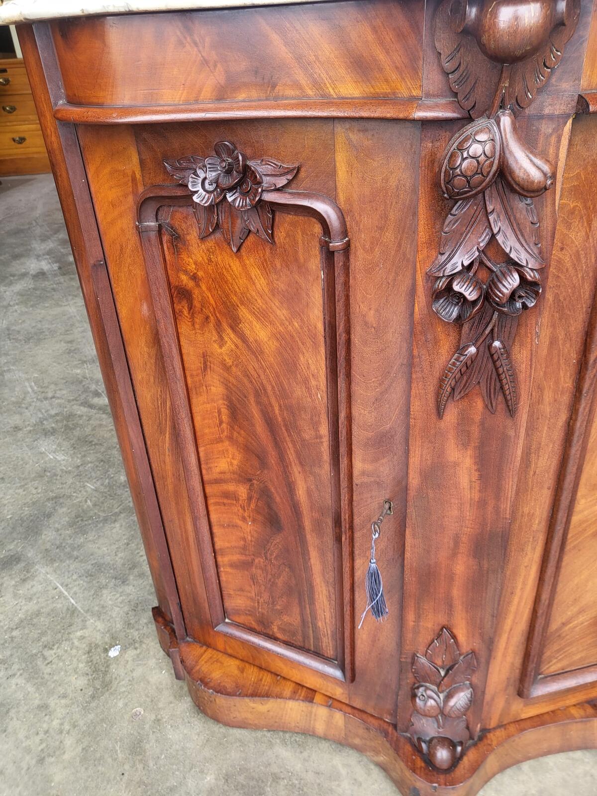 Antique serpentine marble top 4 door sideboard chiffonier