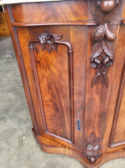 Antique serpentine marble top 4 door sideboard chiffonier