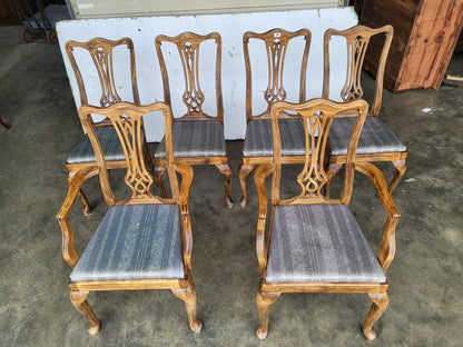 Six antique repro high back dining chairs cabriole legs carvers