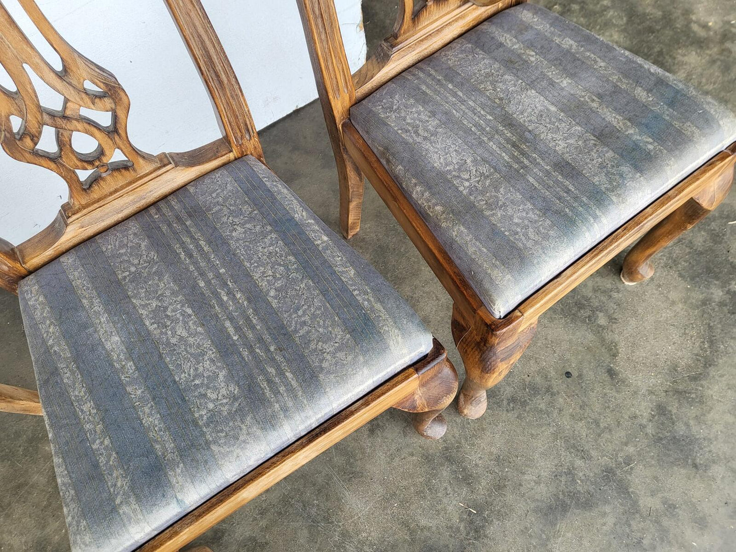 Six antique repro high back dining chairs cabriole legs carvers