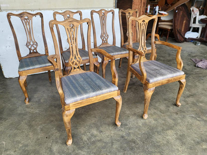 Six antique repro high back dining chairs cabriole legs carvers