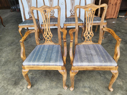 Six antique repro high back dining chairs cabriole legs carvers