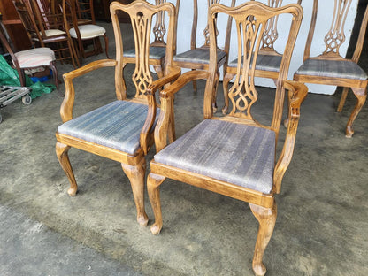 Six antique repro high back dining chairs cabriole legs carvers