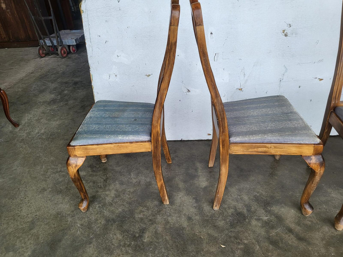Six antique repro high back dining chairs cabriole legs carvers