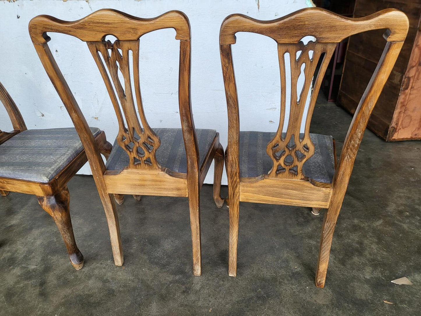 Six antique repro high back dining chairs cabriole legs carvers