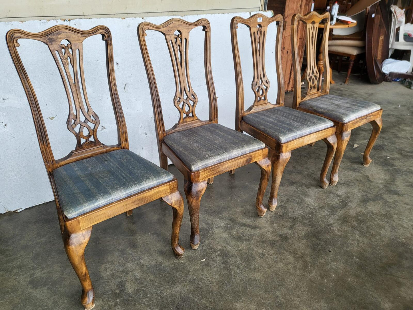 Six antique repro high back dining chairs cabriole legs carvers