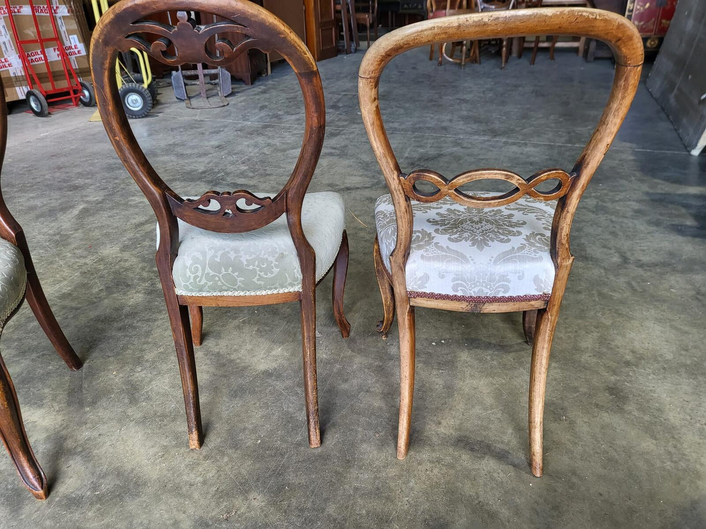 Six mix antique Edwardian balloon back dining chairs cabriole legs
